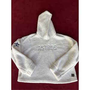 DKNY Sport Women's White Astros Fleece Pullover Long Sleeve Hoodie Large